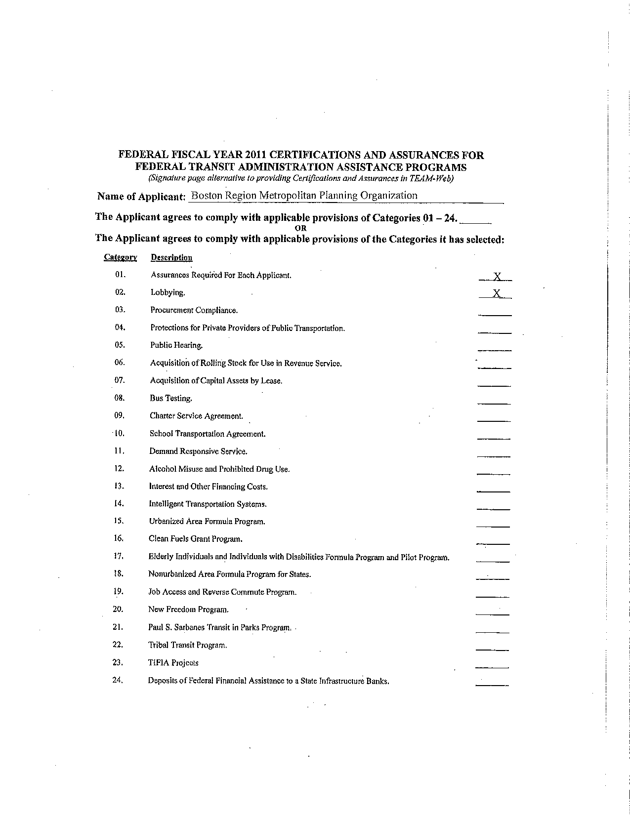 Federal Fiscala Year 2011 Certifications and Assurances for Federal Transit Administration Assistance Programs